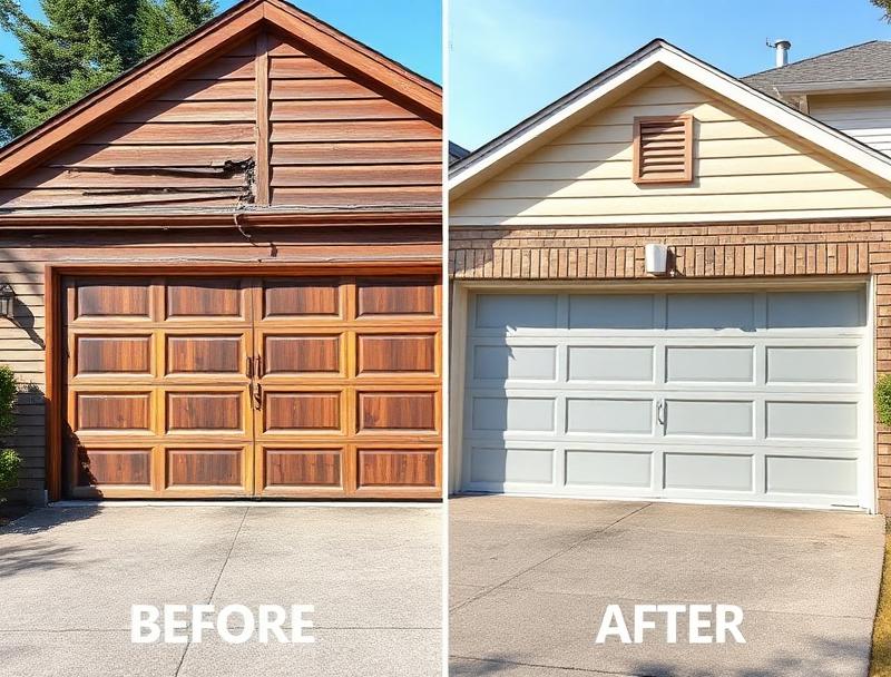 Before and after garage door replacement